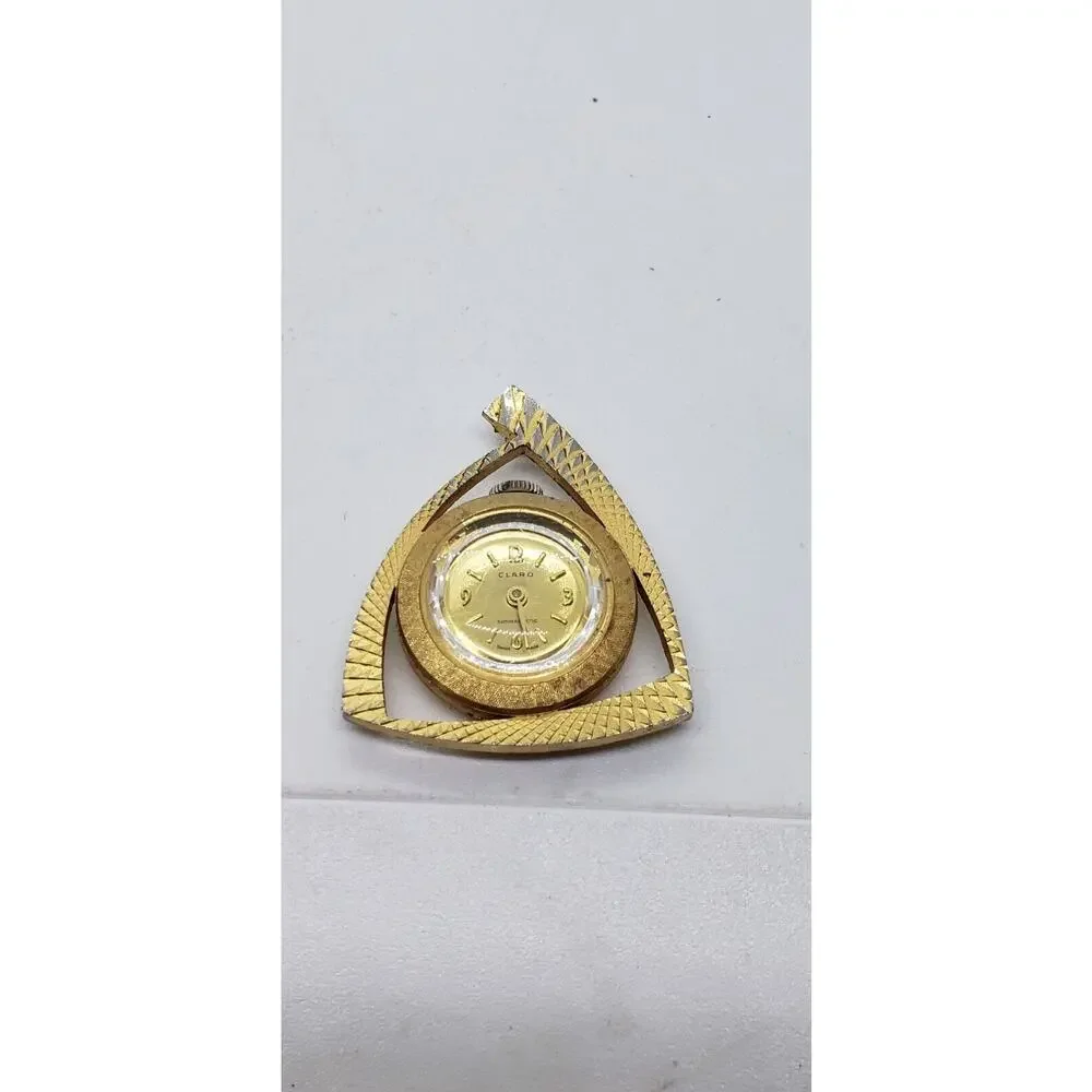 Vintage Watch Pendant Necklace Gold Plated Wind Up Mechanical Swiss Art Deco MOD